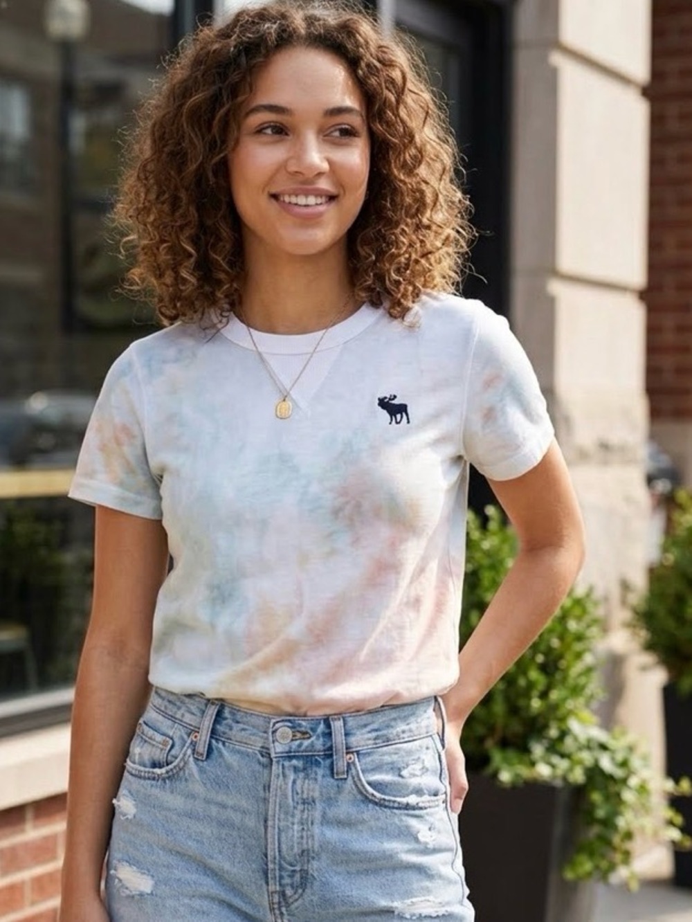 Vintage, Abercrombie & Fitch Embroidered Muscle Fit T-shirt White Tie Dye sz S